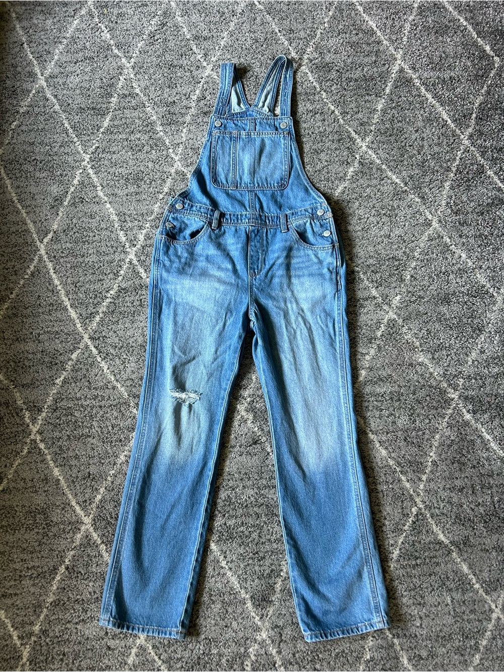 Girls Light Wash Denim Overalls Jeans Distressed